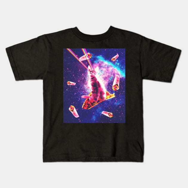 Outer Space Taco Cat - Rainbow Laser Eyes, Burrito Kids T-Shirt by Random Galaxy